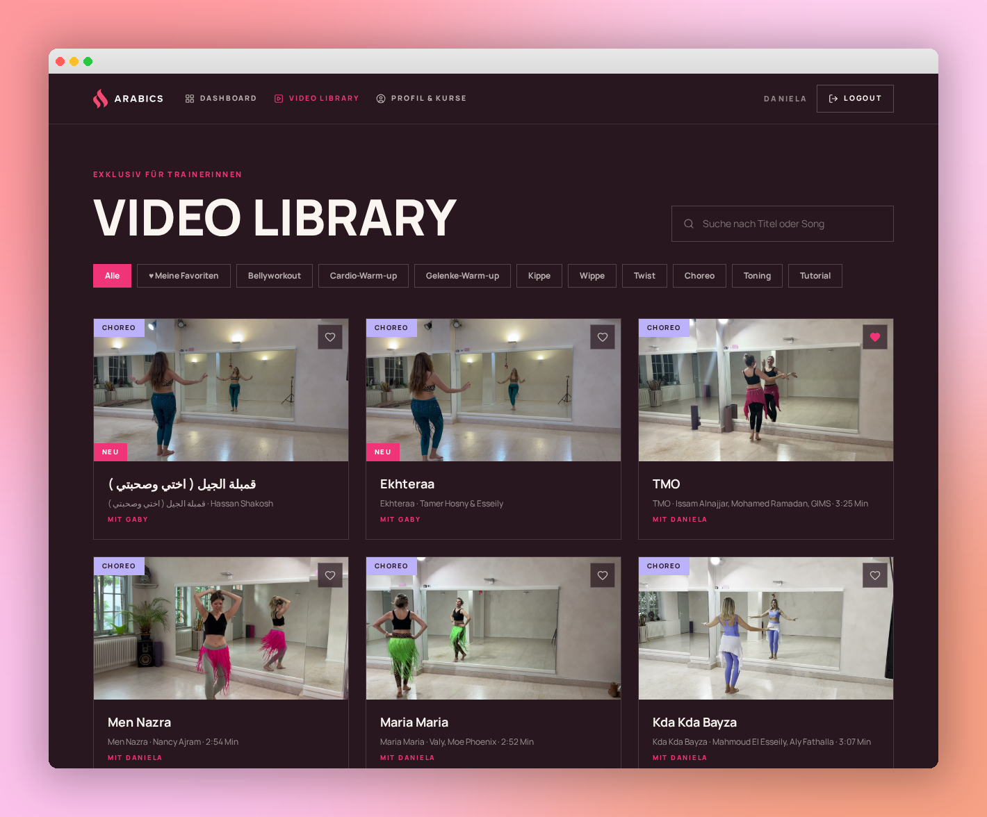 Blick in die ARABICS® Video Library im Trainer Portal